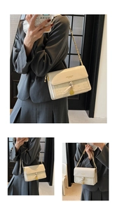 Detail of elegant ivory chain bag showing the embossed star texture and gold pendant