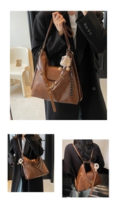 Detail view of retro coffee tote showing crossbody, handbag and backpack styles