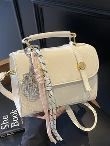 Fashion PU Leather Small Square Bag For Women Korean Urban Minimalist Handbag Commuter Shoulder Crossbody Bag With Decorative Charm