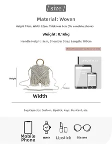 Detailed size chart for bohemian woven bag showing 19cm height and 22cm width dimensions