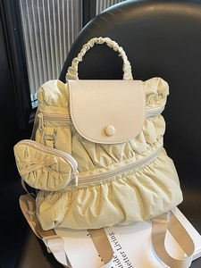 Women Casual Pleated Fabric Backpack Fashion Tote Bag For School Commuting Large Capacity Solid Color Handbag With Bowknot