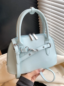 Women Fashion Shell Bag Niche Design PU Leather Top Handle Handbag Double Zipper Shoulder Crossbody Bag Daily Commuting Purse