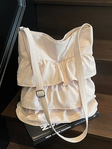 Damen Koreanischer Stil Rüschen Tote Bag Große Kapazität Plissierte Lagen Schultertasche Casual PU Leder Elegante Hobo Tasche