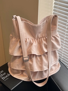Rosa Rüschen-Einkaufstasche mit mehrlagigen Volants und verstellbarem Schultergurt