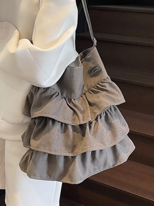 Schicke graue Rüschen-Einkaufstasche mit weicher Textur für Damen, stylische Umhängetasche