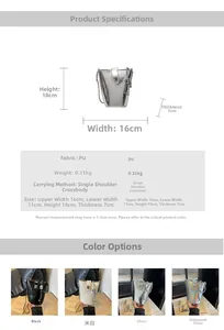 Detailed size parameters and color display of the trendy PU leather bucket bag with chain