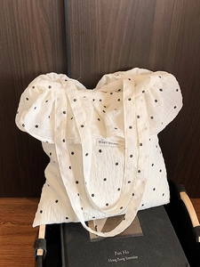 Women Floral Ruffle Shoulder Bag Sweet Seersucker Wrinkled Pattern Large Capacity Tote Bag Casual Daily Shopping Handbag
