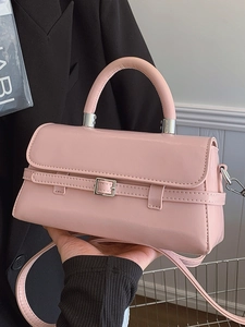 New Fashion Minimalist Women PU Leather Small Square Bag Versatile Top Handle Crossbody Bag Solid Color Office Satchel Purse