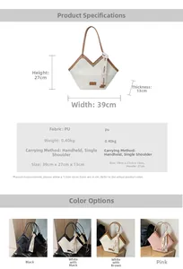 Detailed size specifications for the stylish PU leather tote bag in multi-color options