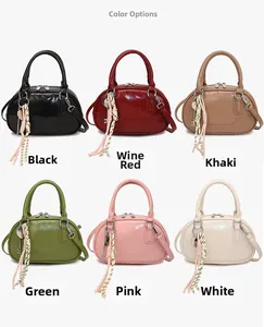 Detailed grid of faux leather bowling bags in black, wine red, khaki, and more colors