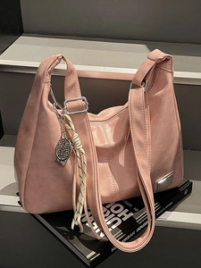 Vintage Women Large Capacity PU Leather Hobo Bag Solid Color Commute Shoulder Crossbody Tote Bag With Adjustable Strap