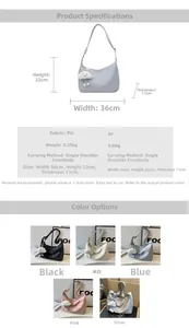 Detailed view of large PU dumpling bag dimensions and multiple color options