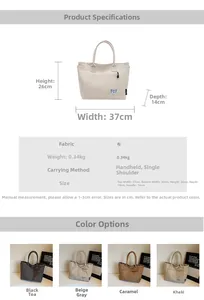 Detailed size specifications and color selection for minimalist large canvas tote bag