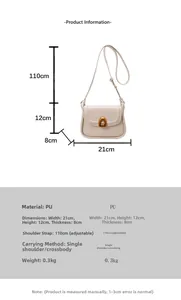 Detailed size chart of the cream white PU leather saddle bag with 21cm x 12cm dimensions