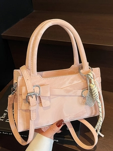 Elegante borsa a mano quadrata rosa con fiocco e ciondolo a forma di racchetta
