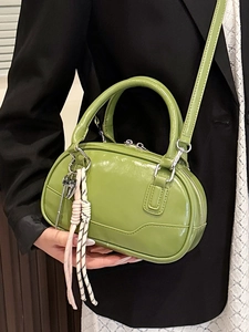 Trend Maillard avocado green mini bowling handbag in glossy patent leather for women