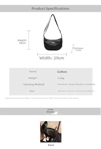Detailed dimensions of black crescent crossbody bag showing size 29x18x11cm