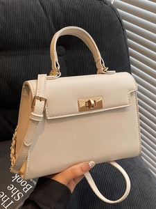 Women Luxury PU Leather Handbag Structured Trapezoid Crossbody Bag With Chain Strap Elegant Turn Lock Commuter Satchel