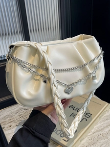 Sac Bandoulière Femme en Cuir PU Plissé Design de Niche Sac à Épaule Polyvalent Avec Pendentif Coeur et Chaîne