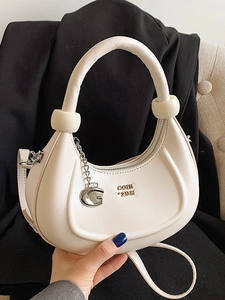 Borsa Hobo Donna a Mezzaluna in Pelle PU Borsa a Tracolla Tinta Unita Con Pendaglio a G in Metallo Elegante Borsa a Spalla