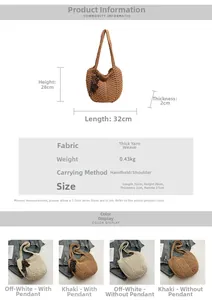 Dimensions détaillées du produit et spécifications pour le sac fourre-tout tissé d'été