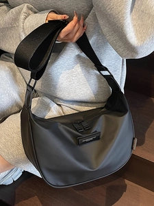 2025 Casual black nylon crescent crossbody bag with adjustable strap and front logo