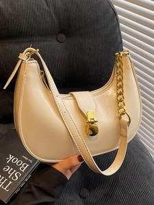 Women PU Leather Crescent Underarm Bag Retro Dumpling Shape Shoulder Bag With Gold Chain And Buckle Fashion Commuter Crossbody