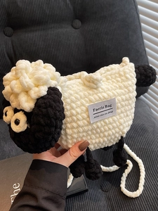 Handmade Crochet Sheep Shaped Crossbody Bag Cute Cartoon Woolen Lamb Animal Shoulder Bag Mini Coin Purse For Women Kids