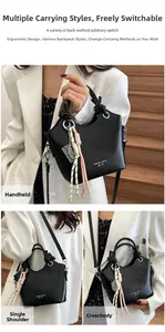 Dettaglio della borsa a secchiello trapezoidale nera con manico a nodo e nappa colorata