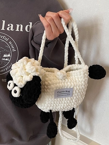 Cute handmade crochet sheep shoulder bag for women and kids with 3D design