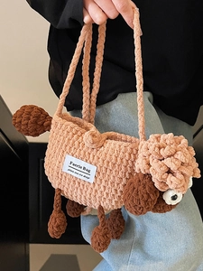 Cute handmade crochet lamb yarn bag for women with unique cartoon knit design