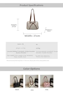 Detailed technical diagram showing dimensions and PU leather specs for the vintage bag