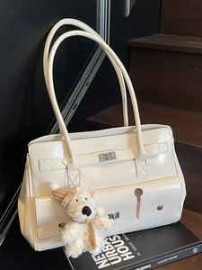 Women Large Capacity PU Leather Tote Bag Fashion Shiny Shoulder Bag Retro Multi Pocket Handbag Elegant Underarm Bag