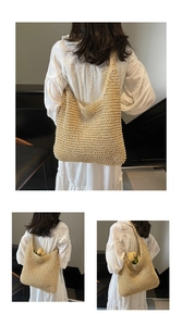Detailed close-up showing texture and large capacity of this straw woven tote bag