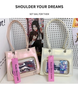 Polished oil wax leather Ita bags in pink and cream with clear display windows