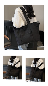 Vue détaillée du grand sac cabas matelassé avec poche zippée et larges bandoulières