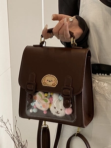 British style dark brown PU leather ita bag with transparent PVC display window