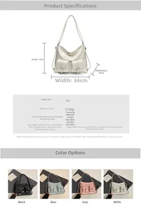 Size chart for high-capacity PU leather tote bag with dimensions and multi-wear options