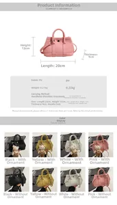 Cuadro detallado con dimensiones y opciones de color del mini bolso bandolera de cuero PU