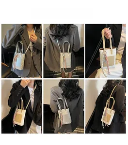 Detail shots showing the quilted texture and contrast pocket on the stylish crossbody bag