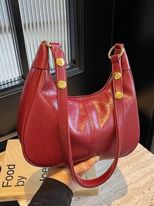 Retro Solid Color PU Leather Hobo Bag With Rivet Details For Women Fashion Minimalist Shoulder Crossbody Bag For Daily Commute