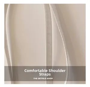 Gros plan détaillé de la bandoulière confortable en cuir PU crème avec des coutures renforcées