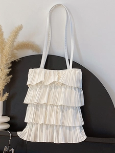 Sac à Épaule Plissé à Volants Étages pour Femmes Style Japonais Doux Sac Fourre-tout en Tissu Avec Chaîne de Künstliche Perles pour École