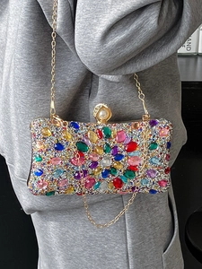 Luxury rhinestone evening clutch bag with colorful crystals and pearl clasp for women