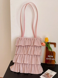 Sac fourre-tout plissé rose à plusieurs niveaux avec volants et fines bandoulières