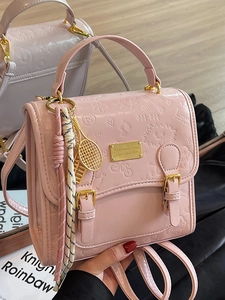 Mini sac à dos rose embossé avec motifs mignons et breloques dorées de luxe élégantes