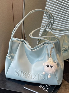 Women PU Leather Tote Bag Large Capacity Shoulder Bag With Embossed Letters Casual Solid Color Urban Simple Handbag