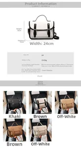 Detailed size chart and multi-color options for vintage PU leather satchel handbag