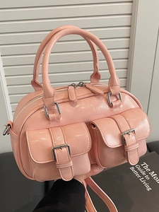 Sac à Main Boston Vintage en Cuir PU Ciré à l'Huile Sac Bandoulière Multi Poches pour Femmes Sacoche Décontractée Polyvalente avec Sangle Amovibile