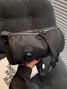 Women's Casual Sports Cylindrical Crossbody Bag Solid Color Lightweight Travel Fabric Cylinder Shoulder Bag Unisex Fashion Barrel Bag